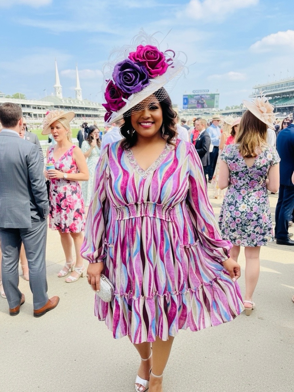 easel Pink and Purple Swirl V-Neck Midi Dress